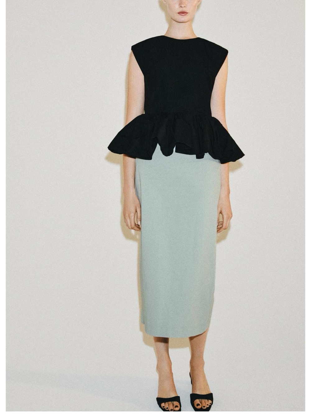 Zara ZW Collection Vented Straight Midi Skirt Blue/ Grey NWT